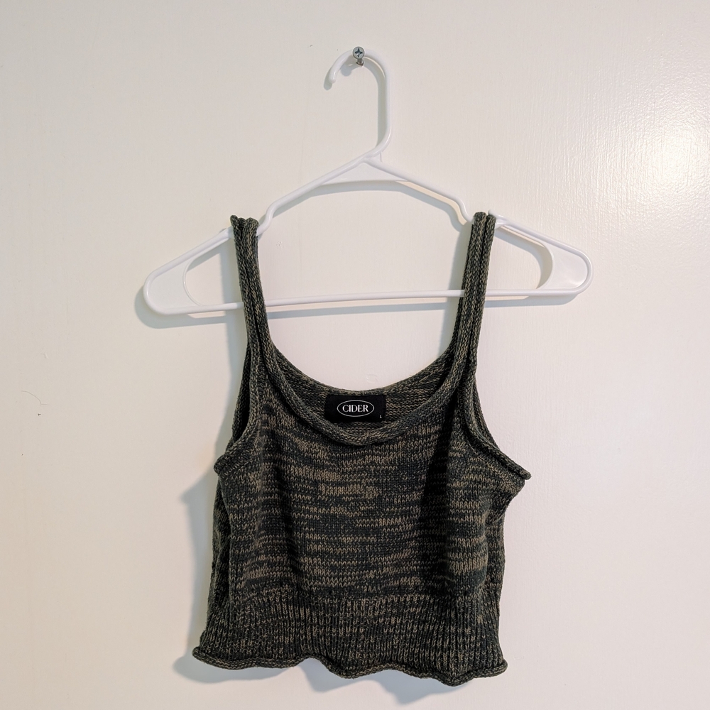 Cider Green Knit Sleeveless Crop Top Size Large